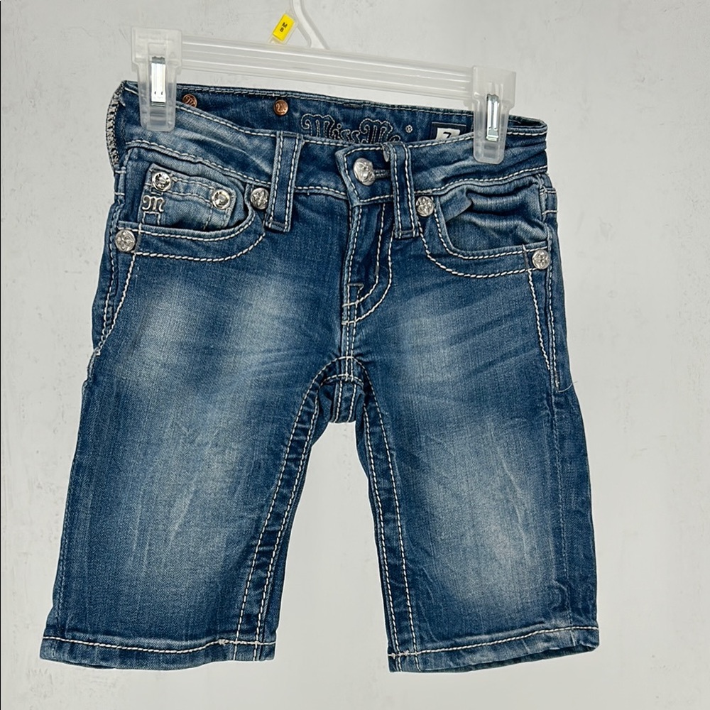 Miss Me Girls  Bermuda Jean Shorts Size 7 Embellished Distressed Wash Y2K